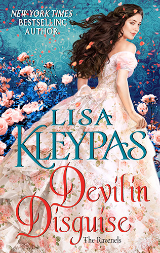Cover of Devil In Disguise by Lisa Kleypas showing dark haired woman in long flowered dress looking over her shoulder.